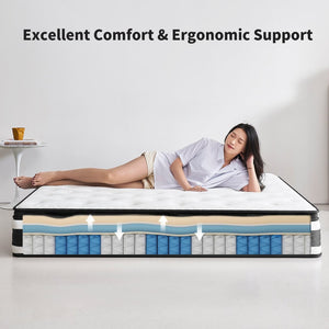 English Elm 12 Inch Full Hybrid Mattress Euro Top Pocketed Coil Memory Foam Medium Firm Support W3017P301128