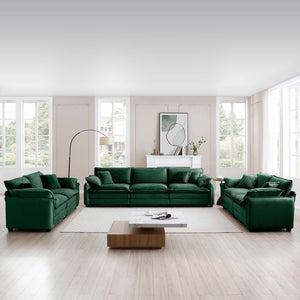 English Elm Modern 3-Piece Living Room Sofa Set, Green Corduroy Upholstery With Deep Seating And Plush Comfort W714S00734