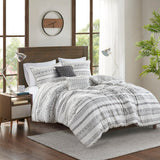 Madison Park Fraser Southwest 5 Piece Printed Seersucker Comforter Set with Throw Pillows MP10-8467 Ivory/Black