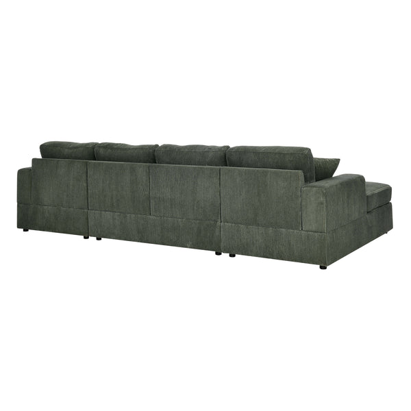 English Elm 3 Corduroy Double-Chaise Sectional Sofa with Removable Covers, Foam Cushions & Minimalist Design Green B343S00010