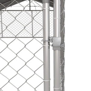 English Elm Large-sized Galvanized Steel Outdoor Dog Kennel with Oxford Fabric Weatherproof Roof T3971S00070