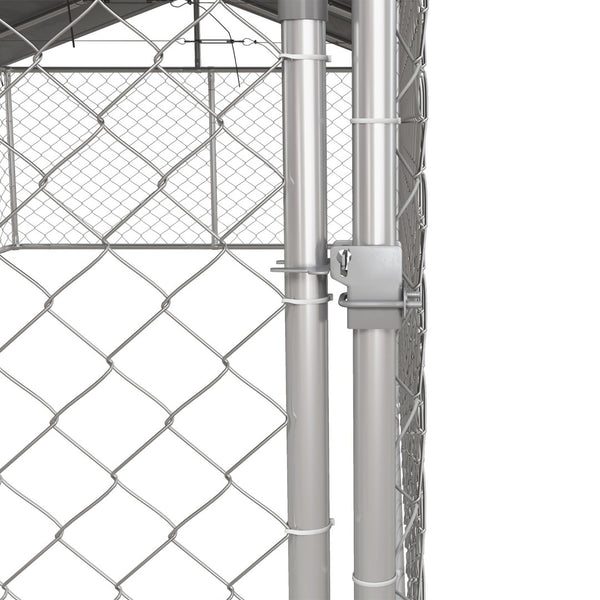 English Elm Large-sized Galvanized Steel Outdoor Dog Kennel with Oxford Fabric Weatherproof Roof T3971S00070