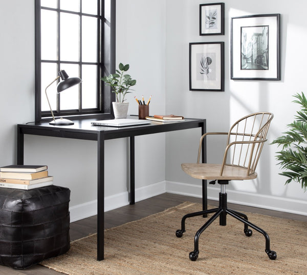 English Elm Riley Farmhouse Adjustable Office Chair - Rustic White-Washed Wood & Antique Copper Metal Design B202P223952-GIGA