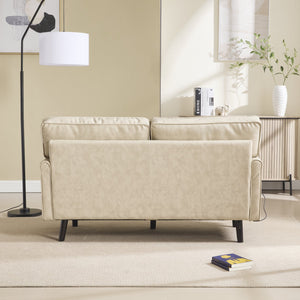 English Elm Loveseat Mid Century Modern Two-Seater Sofa with USB Type-C Charging, Removable Zipper Covers, Durable Wood Legs Camel W395P238822