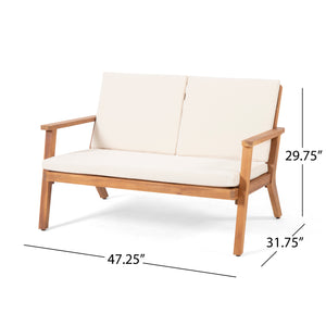 English Elm Christopher Knight Home® - Acacia Outdoor Loveseat and Coffee Table Set with Cushions, Mid-Century Acacia Wood Patio Seating Beige+Brown 68024.00CRM