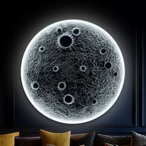 English Elm 32-Inch Resin Moon Wall Light with Remote Dimmer, 30W Main +10W Night Halo, Realistic Crater Texture W2869P361865