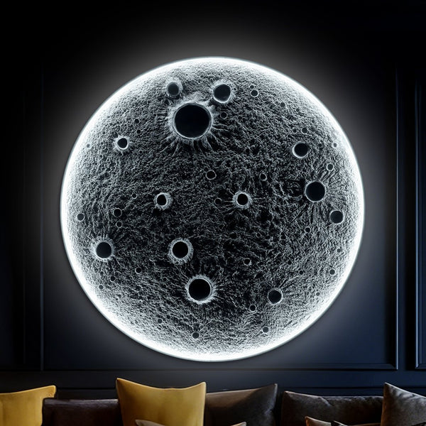English Elm 32-Inch Resin Moon Wall Light with Remote Dimmer, 30W Main +10W Night Halo, Realistic Crater Texture W2869P361865