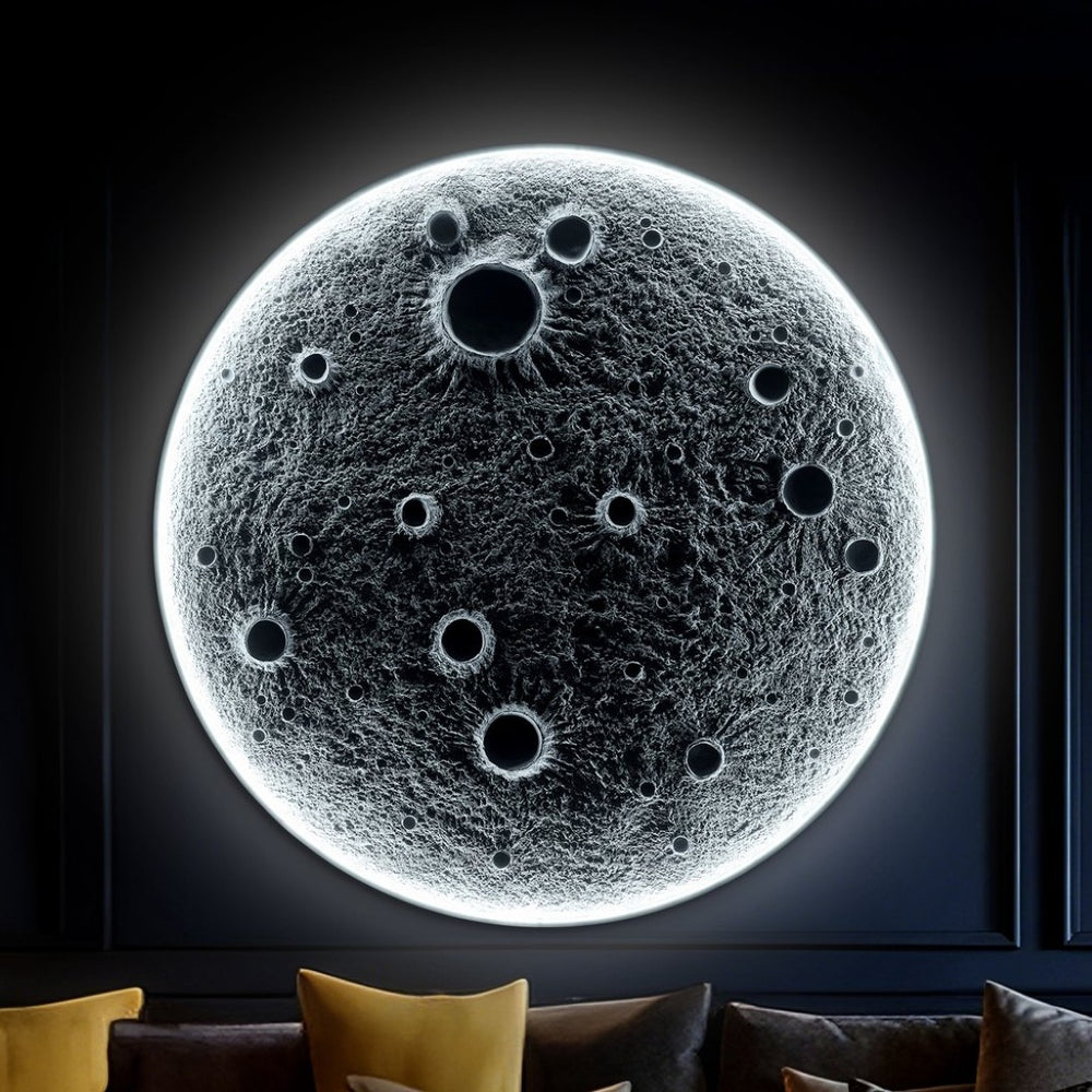 English Elm 40-inch Resin Moon Sconce Dimmable Led Wall Light with Lunar Crater Texture W2869P445606