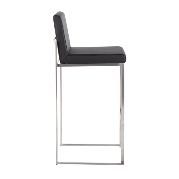 English Elm Fuji High Back Barstool Set Of 2 - Modern Stainless Steel & Plush Black Faux Leather For Comfort B202P222189