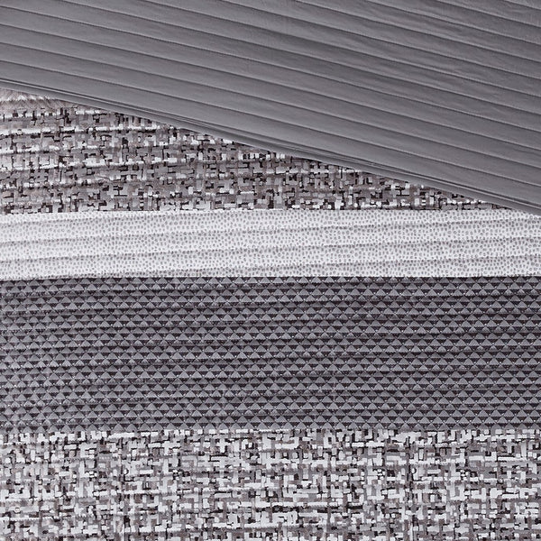 English Elm 6 Piece Reversible Jacquard Quilt Set with Embroidered Decorative Pillows, Chic Stripe Design Grey+Taupe 23.03 L x 17.91 W x 11.42 H B03597478