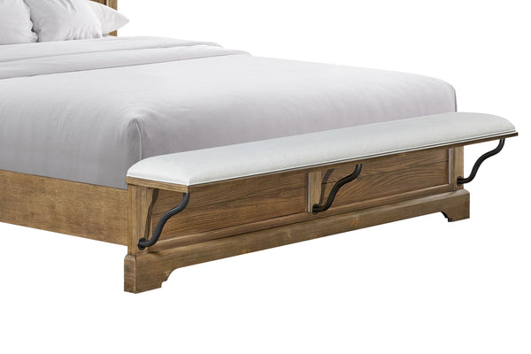 English Elm King Panel Bed with Elegant Transitional Styling, Solid Wood & MDF Frame, Centerpiece Bedroom Focal Point Caramel 86 L x 50.25 W x 6.5 H B2699S00083