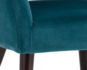 Sunpan Adelaide Dining Armchair - Modern Comfort with Elegant Sloping Arms and Antique Brass Accents Timeless Teal