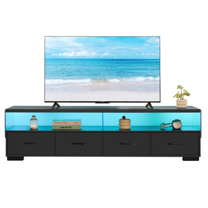 English Elm 4-drawer Entertainment Center with Acrylic Panel Doors for Modern Living Room Tv Storage Black W2178S00002
