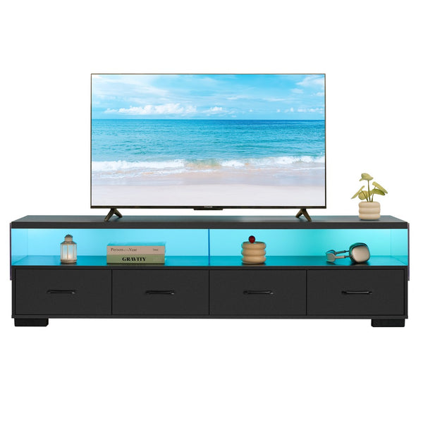 English Elm 4-drawer Entertainment Center with Acrylic Panel Doors for Modern Living Room Tv Storage Black W2178S00002