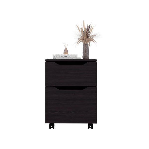 English Elm Ovid Black Nightstand with Two Rolling Drawers — Compact Engineered Wood Bedside Storage Cabinet B092P315566