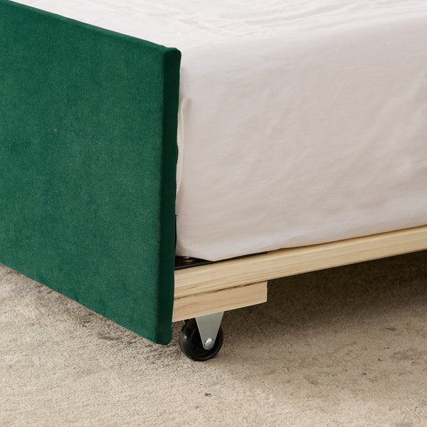 English Elm Twin Linen Tufted Daybed with Pop up Trundle and Usb Port for Guest Rooms Green W1413S00130