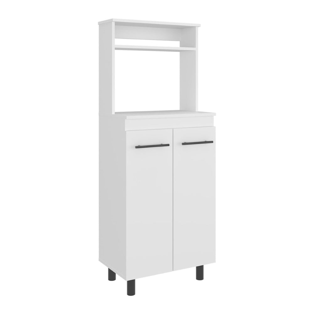 English Elm White Tall Narrow Kitchen Pantry Cabinet with Open Shelves and Concealed Storage Door B062P483751