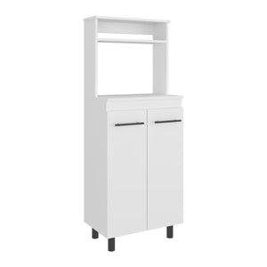 English Elm White Tall Narrow Kitchen Pantry Cabinet with Open Shelves and Concealed Storage Door B062P483751