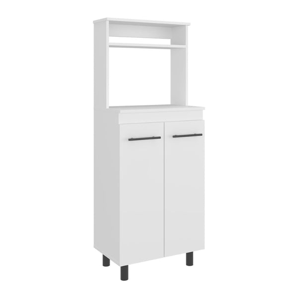 English Elm White Tall Narrow Kitchen Pantry Cabinet with Open Shelves and Concealed Storage Door B062P483751