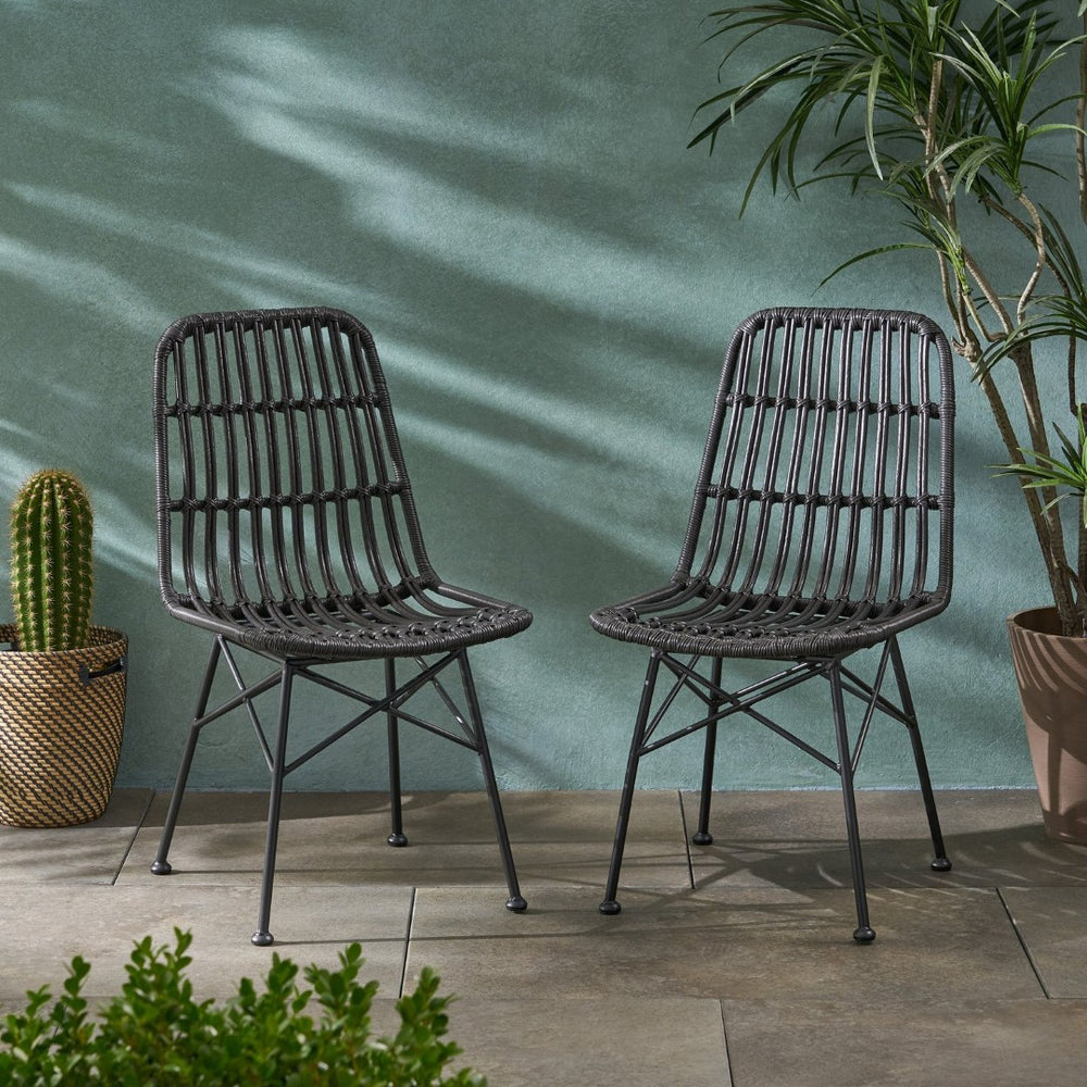 English Elm Sawtelle Outdoor Dining Chair Set Rattan Wrapped Metal Frame Patio Seating 65487.00GRY