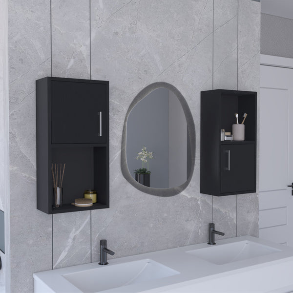 English Elm Oba Wall-Mounted 2-Pc Medicine Cabinet in Black — Compact Engineered Wood, 4 Shelves, Space-Saving Design B070P188846