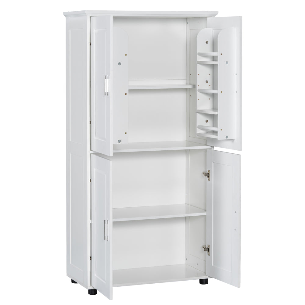 English Elm Tall White Bathroom Storage Cabinet - 4-Door Freestanding MDF Unit, Adjustable Shelves, Slim 61.8" x 18.3" x 7.5" WF323345AAK
