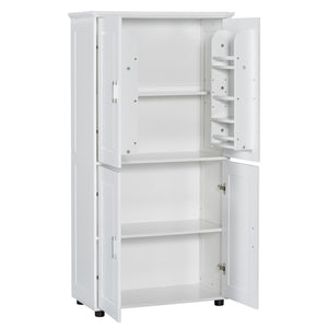 English Elm Tall White Bathroom Storage Cabinet - 4-Door Freestanding MDF Unit, Adjustable Shelves, Slim 61.8" x 18.3" x 7.5" WF323345AAK