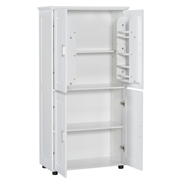 English Elm Tall White Bathroom Storage Cabinet - 4-Door Freestanding MDF Unit, Adjustable Shelves, Slim 61.8" x 18.3" x 7.5" WF323345AAK