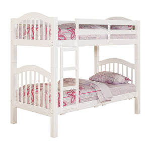 English Elm White Twin Over Twin Bunk Bed Convertible to Two Beds with Right Ladder, Guard Rail & Sturdy Slats B062S00498