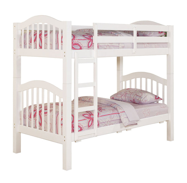 English Elm White Twin Over Twin Bunk Bed Convertible to Two Beds with Right Ladder, Guard Rail & Sturdy Slats B062S00498