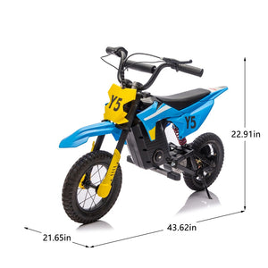 English Elm 24v 250w Kids Off-road Electric Motorcycle with Led Lights Bluetooth and Rear Suspension Blue W1578P203980