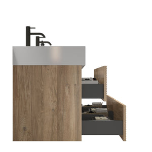 English Elm Grace 48'' Modern Bathroom Vanity With Oak Quartz Sink, Soft-Black Drawers, And Eco-Friendly Design W1865S00159