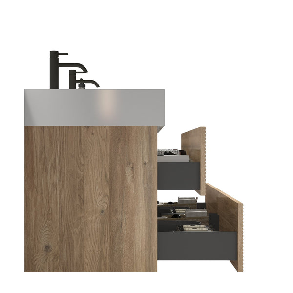 English Elm Grace 48'' Modern Bathroom Vanity With Oak Quartz Sink, Soft-Black Drawers, And Eco-Friendly Design W1865S00159