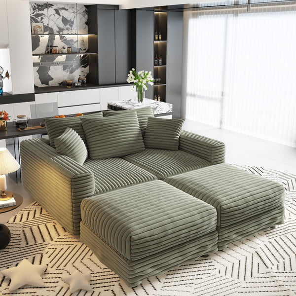 English Elm 82.7" Plush Corduroy 3-Seat Sofa - Modern, Comfy Cloud Couch With Ottomans & Pillows For Cozy Living W1885S00154