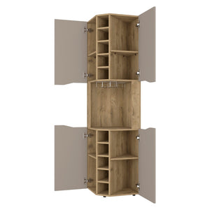 English Elm Grace Corner Bar Cabinet with Wine Rack Stemware Hanging and Concealed Shelving Storage B128S00214