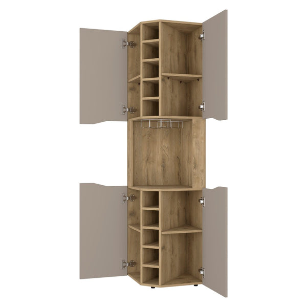 English Elm Grace Corner Bar Cabinet with Wine Rack Stemware Hanging and Concealed Shelving Storage B128S00214