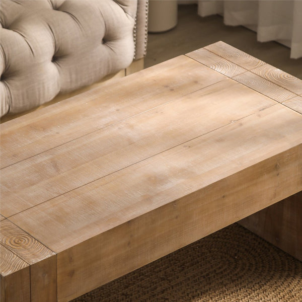 English Elm Rustic Wood Coffee Table 49in Modern Farmhouse Rectangular Table – Sturdy Thick Top, Warm Natural Charm W2729P199001