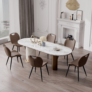 English Elm Dining Chair Set Of 2 - Modern Armless Pu Leather Chairs With Ergonomic Backrest & Solid Wood Legs T3950P396417