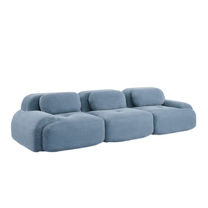 English Elm 3-seat Modular Corduroy Sectional Sofa Ergonomic Curved Design for Living Rooms Blue W714S01248