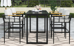 English Elm U_Style Iron Outdoor Dining Set with Acacia Wood Armrests, 5-Piece Patio Set with Cushioned Seats and 400 lb Capacity Beige WY000445AAA