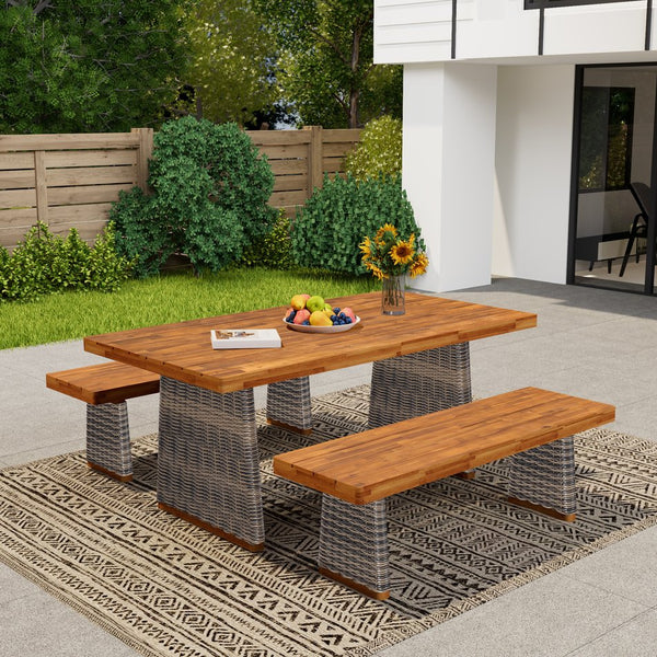 English Elm Christopher Knight Home® - Outdoor 3-Piece Acacia Wood Dining Set With Rattan Legs – Stylish, Weather-Resistant, Perfect For Patios! N773OD00038G