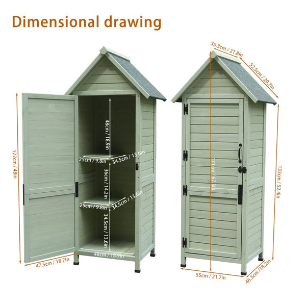 English Elm Outdoor Solid Fir Vertical Storage Shed with Lockable Door Asphalt Roof and Two Shelves W1431P483789