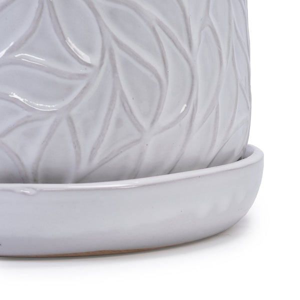 English Elm 2 Pieces Ceramic Planter Pot Set – Elegant Gloss White Flowerpots For Indoor & Outdoor Decor Spaces W3273P322374