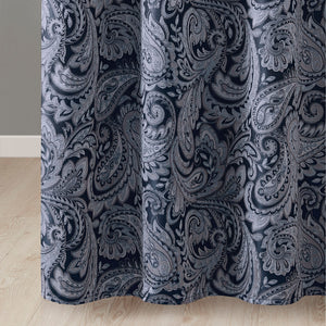 JLA Home Madison Park - Jacquard textured paisley shower curtain with contrasting top stripe, durable polyester, machine washable Navy MP70-6459