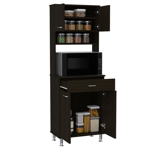 English Elm Della Compact 60" Kitchen Pantry with Countertop, Open & Closed Storage, Drawer & Stable Legs Black 38.6 L x 18.5 W x 9.1 H B20091840