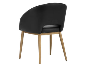 Sunpan Thatcher Dining Armchair – Stylish Compact Design with Faux Leather Upholstery and Steel Frame Champagne Gold / Onyx