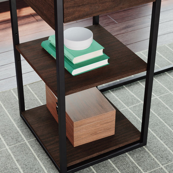 English Elm L-Shaped Desk In Warm Brown Finish, Stylish Corner Workspace With Hidden Storage & Durable Frame B356P367862