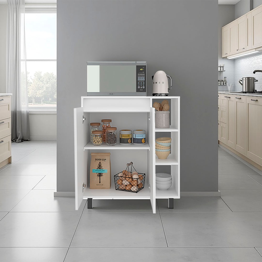 English Elm Cesna White Kitchen Sideboard with Appliance Top Open Shelves and Enclosed Cabinet B200P474234