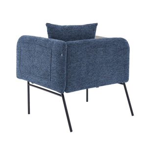 English Elm Leisure Linen Accent Chair with Built-in Side Table Pockets and Lumbar Pillow Modern Navy W395P453310