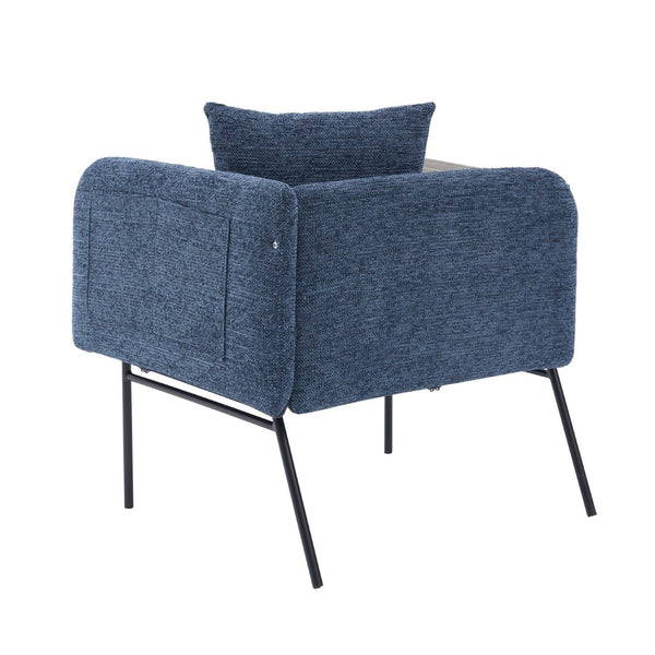 English Elm Leisure Linen Accent Chair with Built-in Side Table Pockets and Lumbar Pillow Modern Navy W395P453310